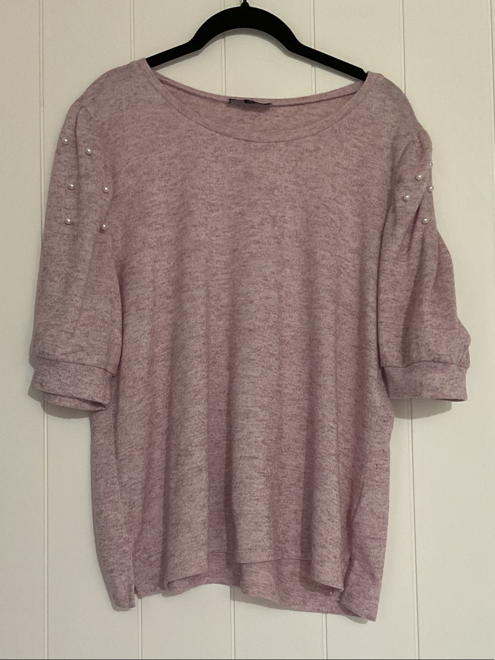 Alison Andrew’s L Women's Pearl-Accent Scoop Neck Sweater in Dusty Pink